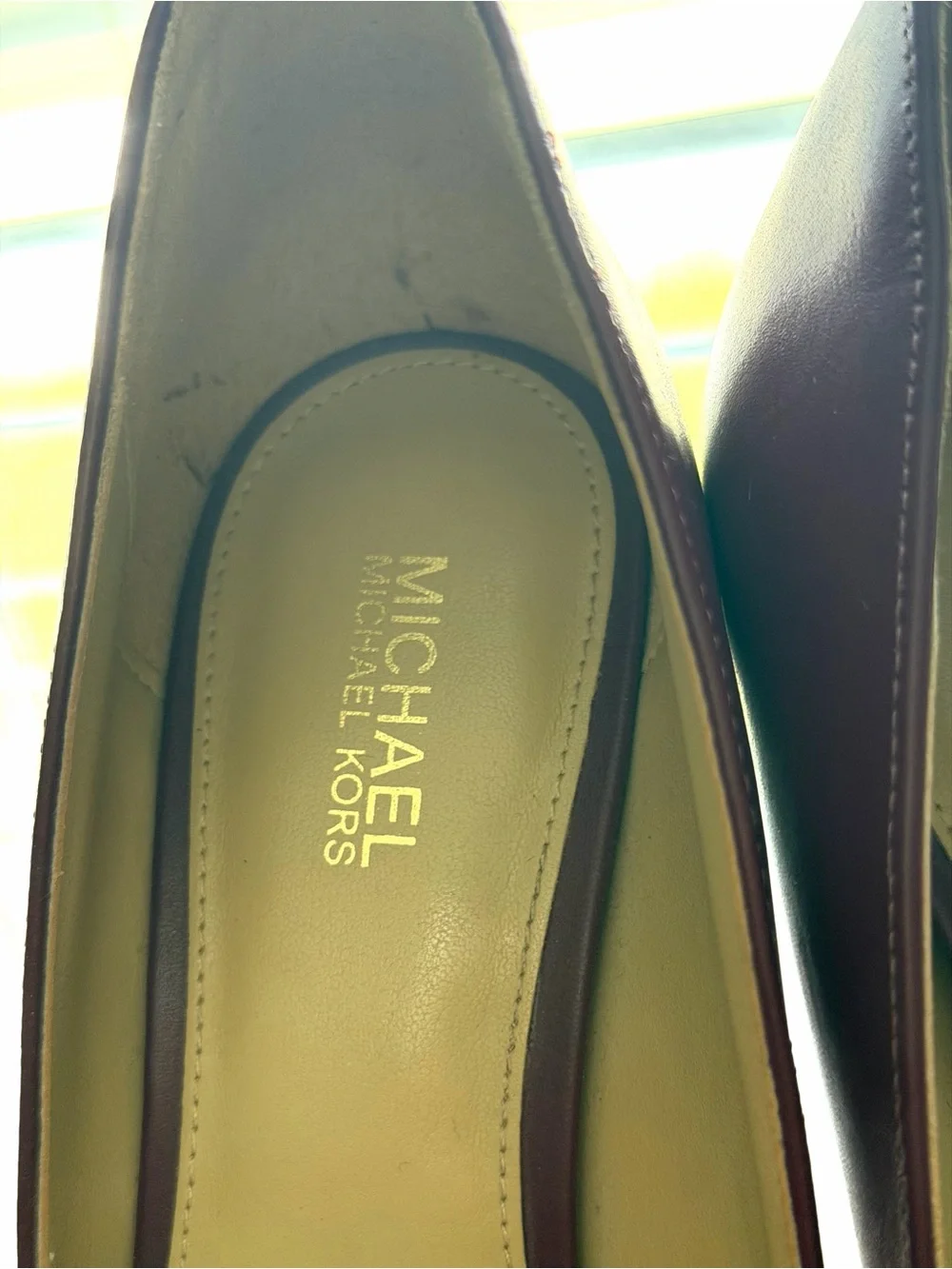 Michael Kors Burgundy Pointed Toe Pumps with Gold Chain Accent